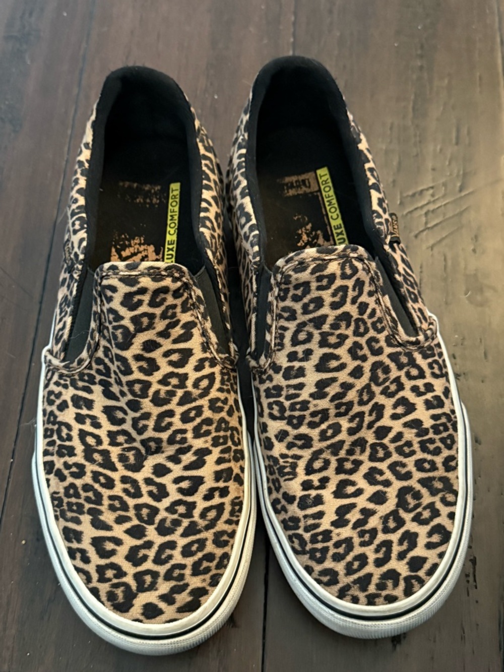 Vans Leopard Print Slip-Ons in Tan & Black